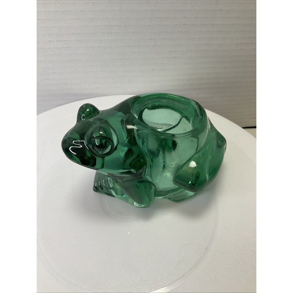 Vintage Indiana Glass Green Frog Votive Candle Holder Paperweight Heavy